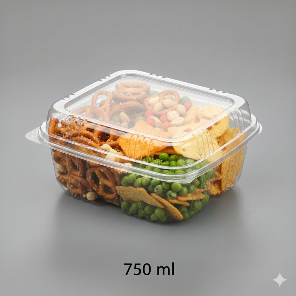 حاوية مستطيلة شفافة بغطاء مفصلي 750 مل – عبوة 10 قطع