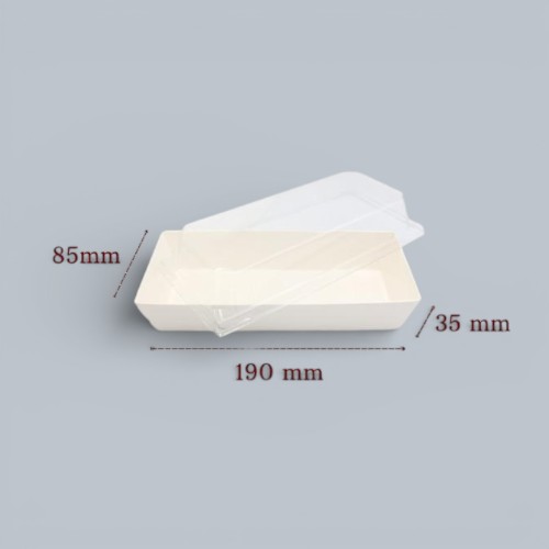 علبة سوشي ورق كرافت بيضاء مع غطاء – 190 × 85 × 35 مم | عبوة 10 قطع