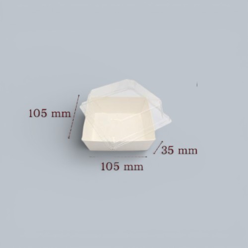 علبة سوشي ورق كرافت بيضاء مع غطاء – 105 × 105 × 35 مم | عبوة 10 قطع