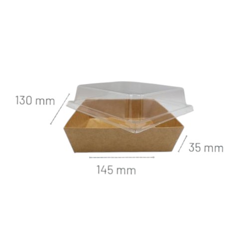 علبة سوشي ورق كرافت مع غطاء – 145 × 130 × 35 مم | عبوة 10 قطع