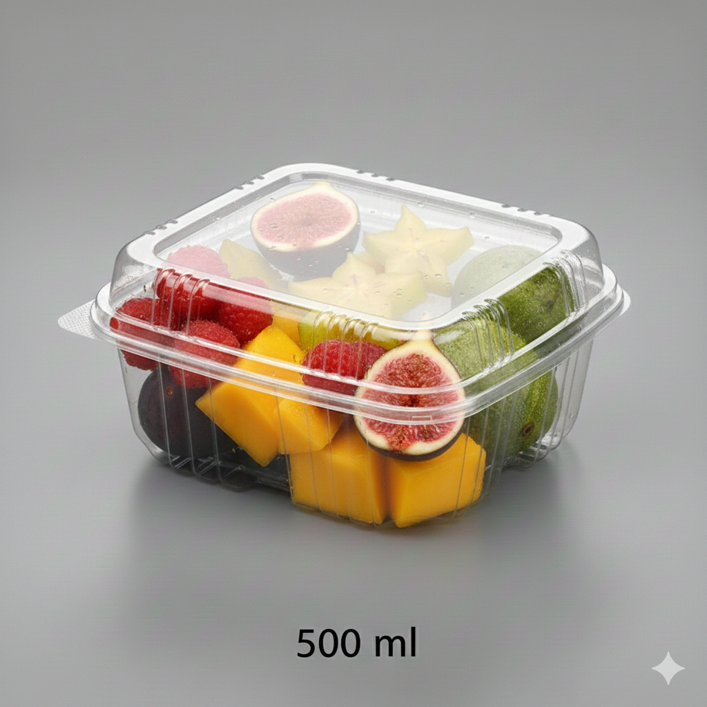 حاوية مستطيلة شفافة بغطاء مفصلي 500 مل – عبوة 10 قطع