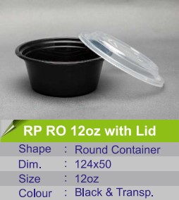 علب طعام بلاستيك بقاعدة سوداء RO-12 أونصة مع غطاء شفاف – عبوة 10 قطع | آمنة للاستخدام في الميكروويف
