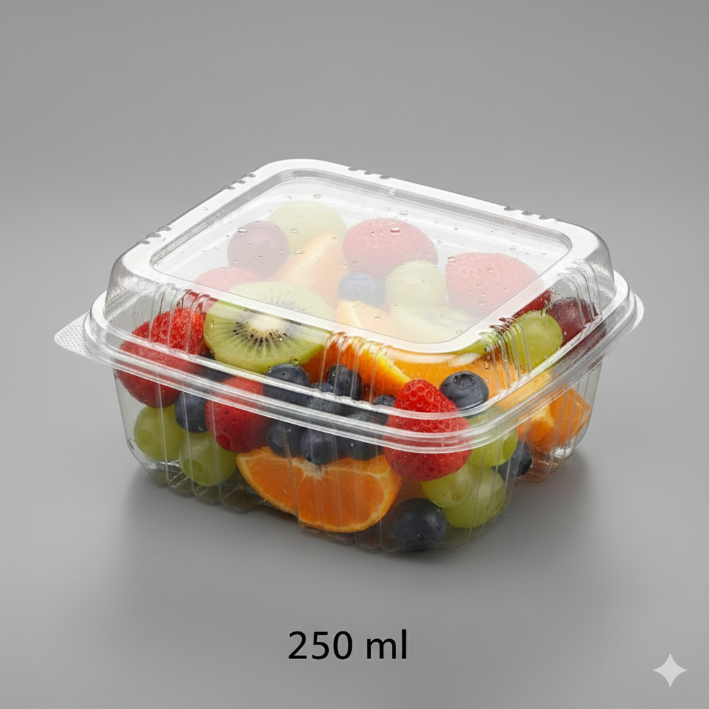 حاوية مستطيلة شفافة بغطاء مفصلي 8 أونصة (250 مل) – عبوة 10 قطع
