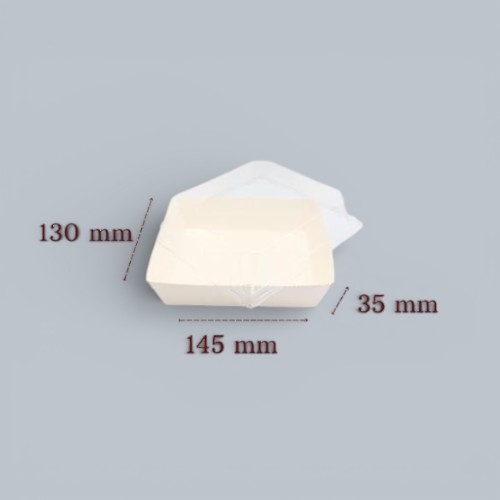 علبة سوشي ورق كرافت بيضاء مع غطاء – 145 × 130 × 35 مم | عبوة 10 قطع